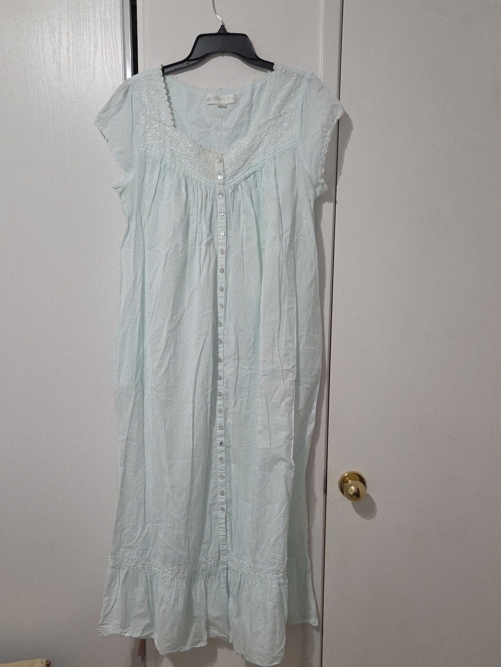 Eileen West Pale Blue Button-Front Lace Trim Nightgown